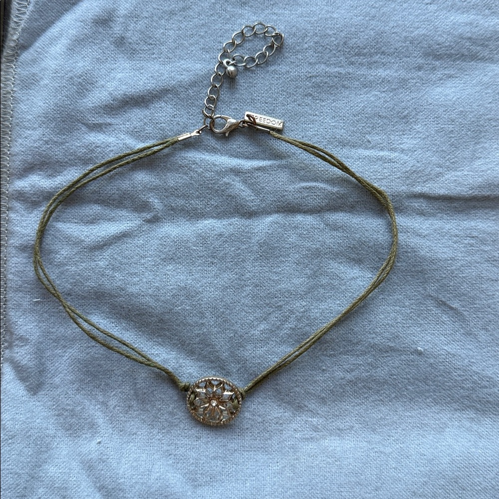 Green Necklace with Silver Pendant
